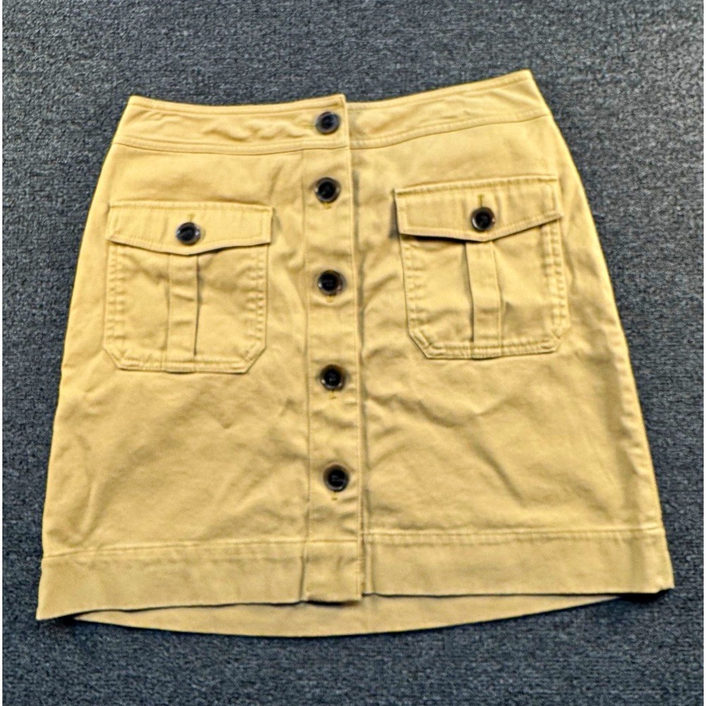 Ann Taylor Factory Beige Button Front Twill A-Line Skirt Size 6 Short